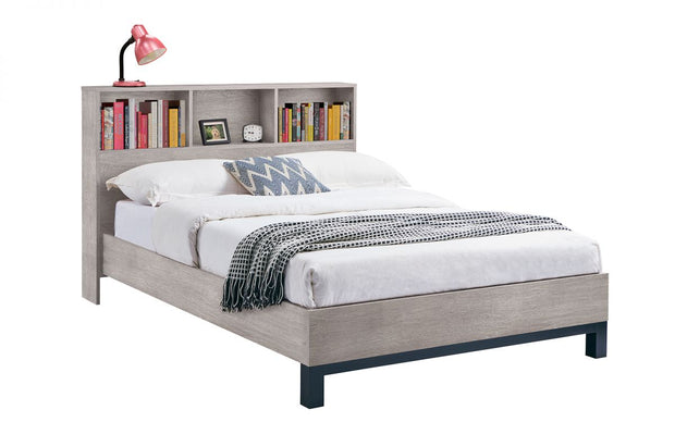 Bali Bookcase Headboard Bed - Grey Oak