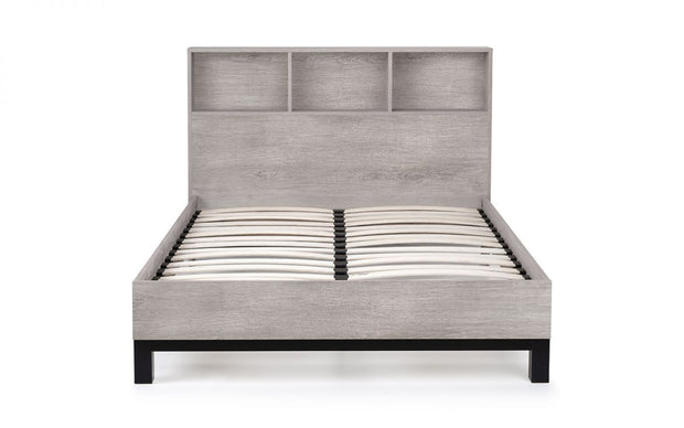 Bali Bookcase Headboard Bed - Grey Oak